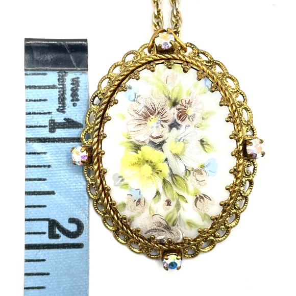 W. Germany Vintage Porcelain Floral Painted Converted Necklace Victorian Style - Picture 14 of 16